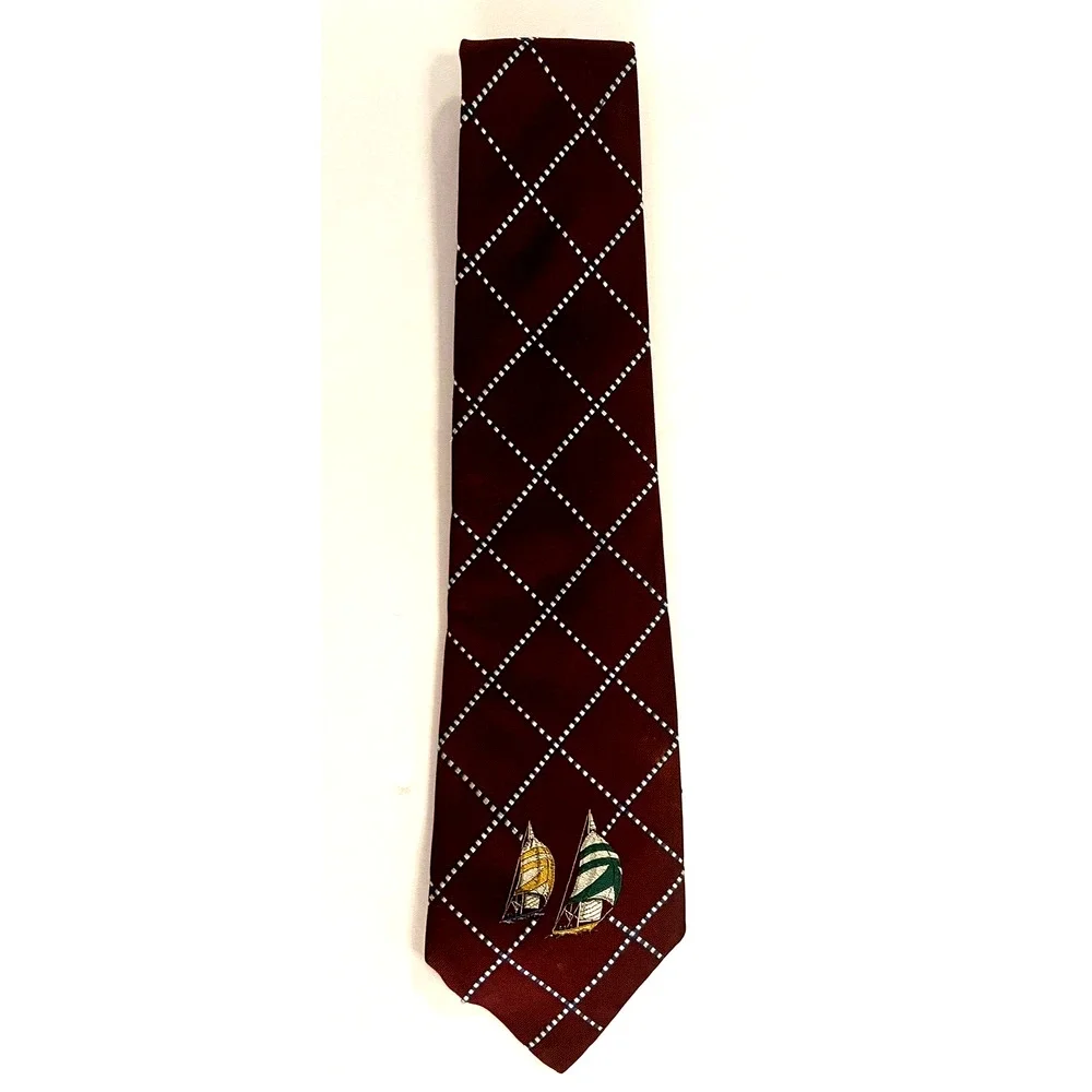 VTG Polo Ralph Lauren Necktie Mens TIE 100% Silk Hand Made Sailing Ships UNIQUE